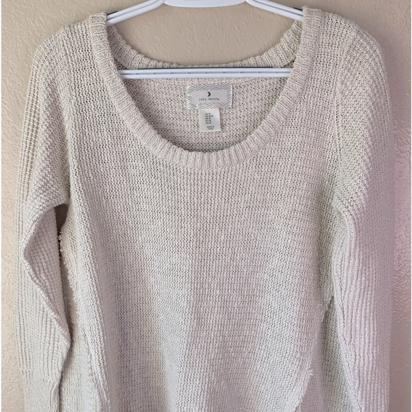 Anthropologie Ruby Moon Boho Cream Textured Exposed Hem Pullover Sweater Size M - Picture 3 of 7